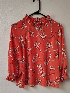 Worthington Coral Floral Ruffle-Neck Blouse 1395